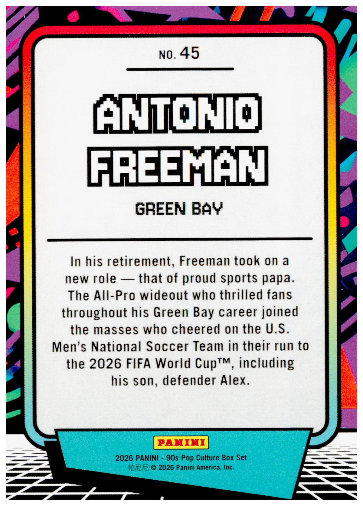 2026 Panini Decades 90s Pop Culture Antonio Freeman Card Green Bay Packers