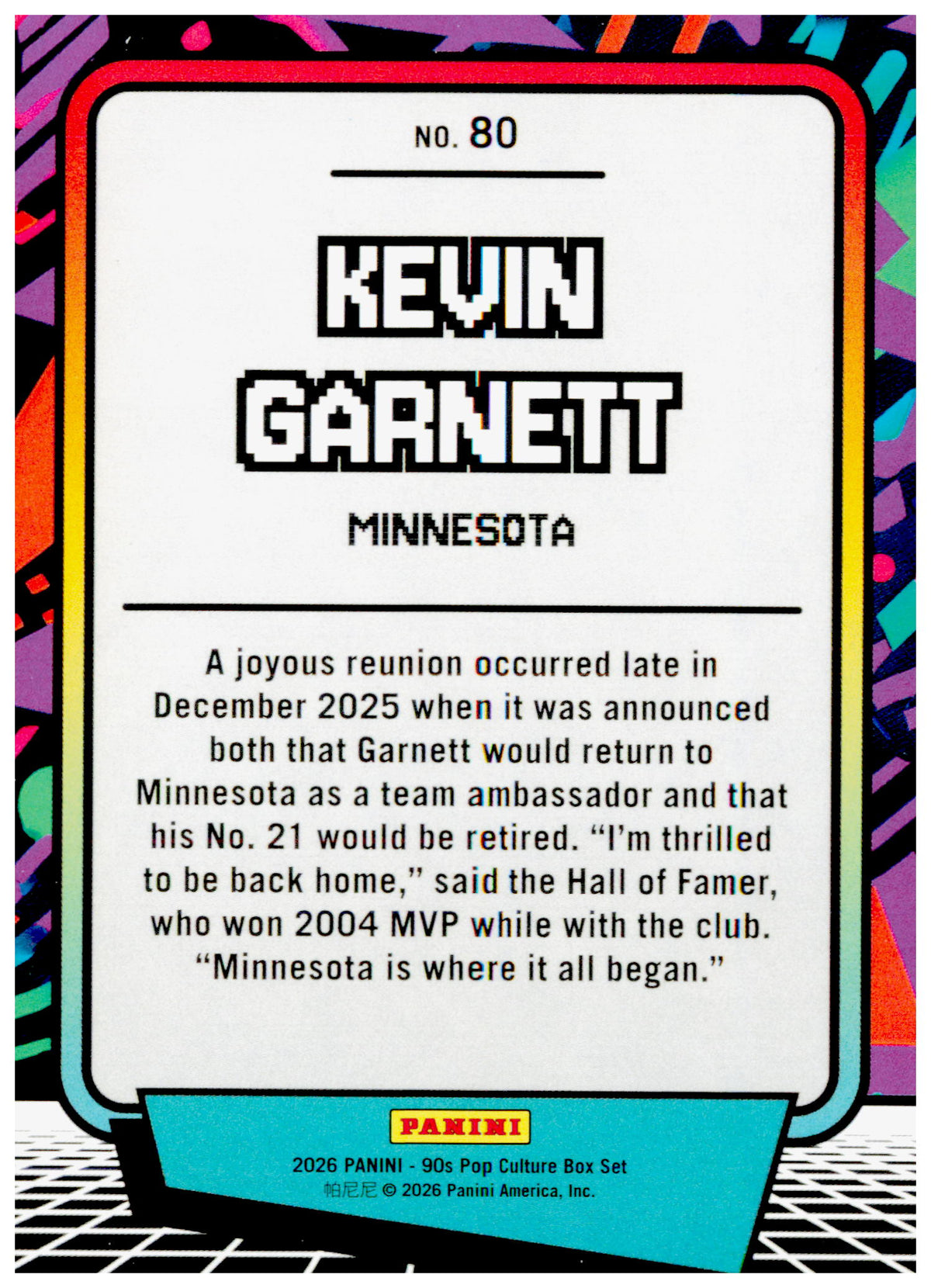 2026 Panini Decades 90s Pop Culture Kevin Garnett Card Minnesota Timberwolves
