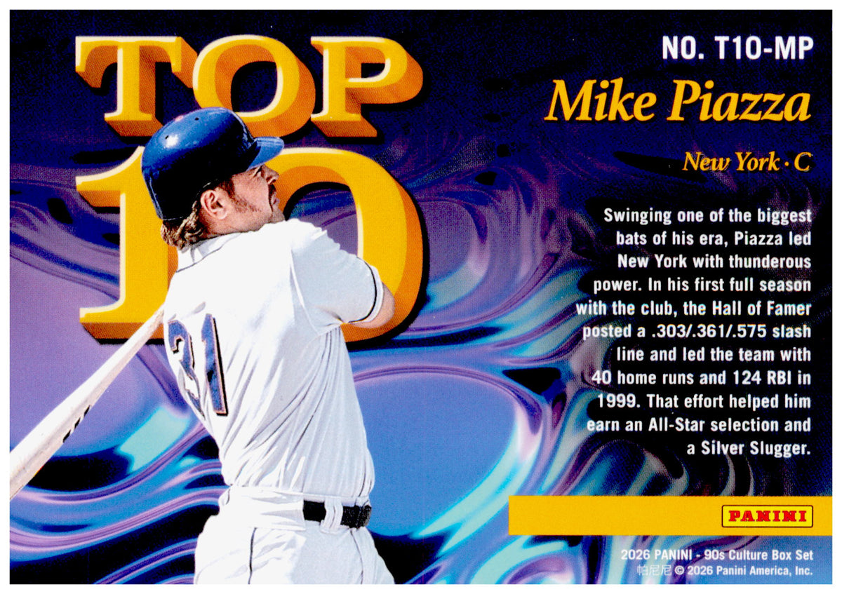2026 Panini Decades 90s Pop Culture Mike Piazza Card Top 10 New York Mets