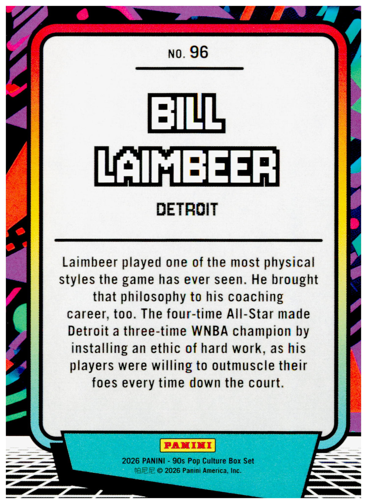 2026 Panini Decades 90s Pop Culture Bill Laimbeer Card Detroit Pistons