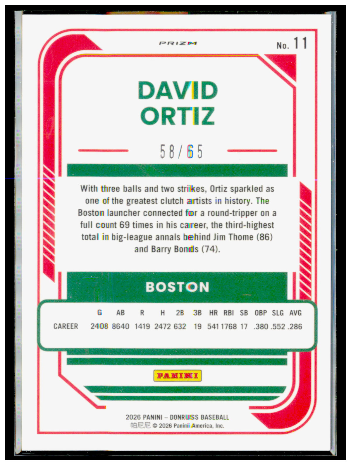 2026 Donruss David Ortiz Card Optic Green Scope SN Boston Red Sox