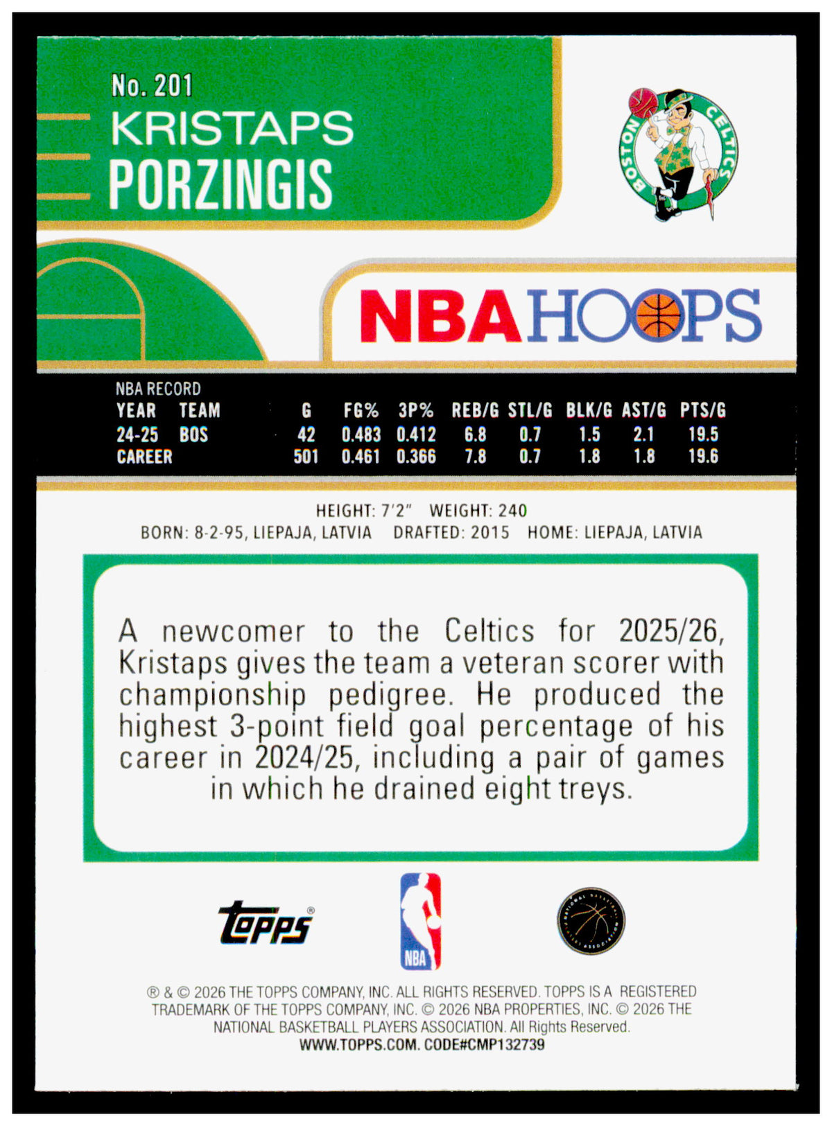 2025-26 Hoops Kristaps Porzingis Card Boston Celtics