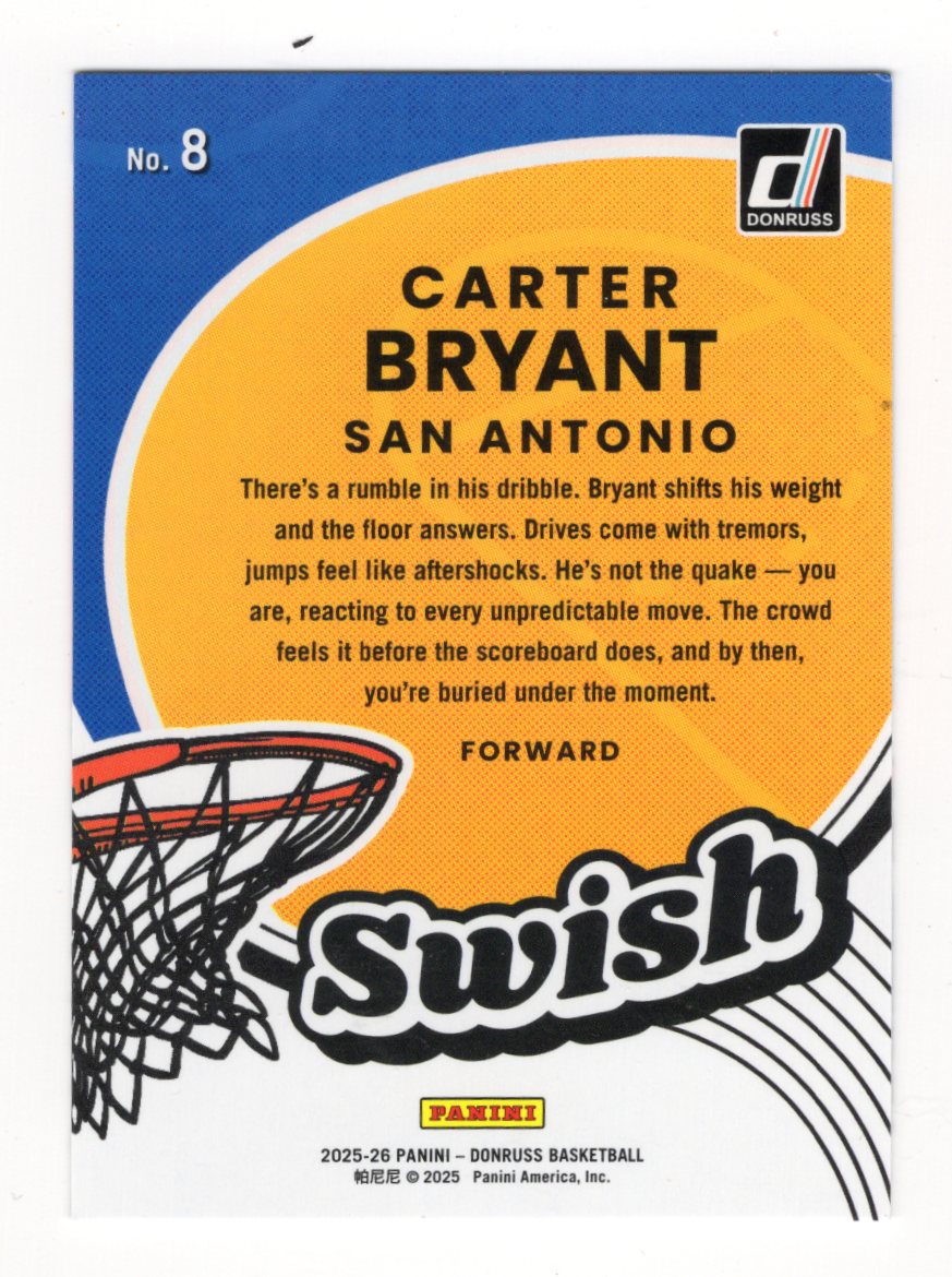 2025-26 Donruss Carter Bryant Card Swish San Antonio Spurs