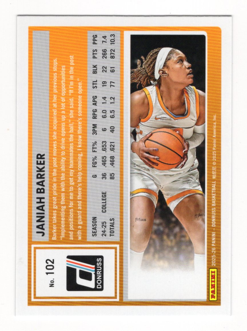 2025-26 Donruss Janiah Barker Card Holo Green Laser Tennessee Volunteers