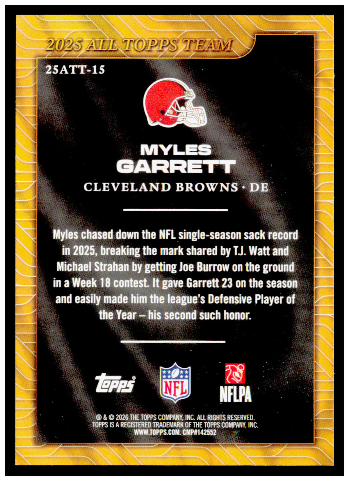 2026 Topps Flagship Myles Garrett Card 2025 All Topps Team Cleveland Browns