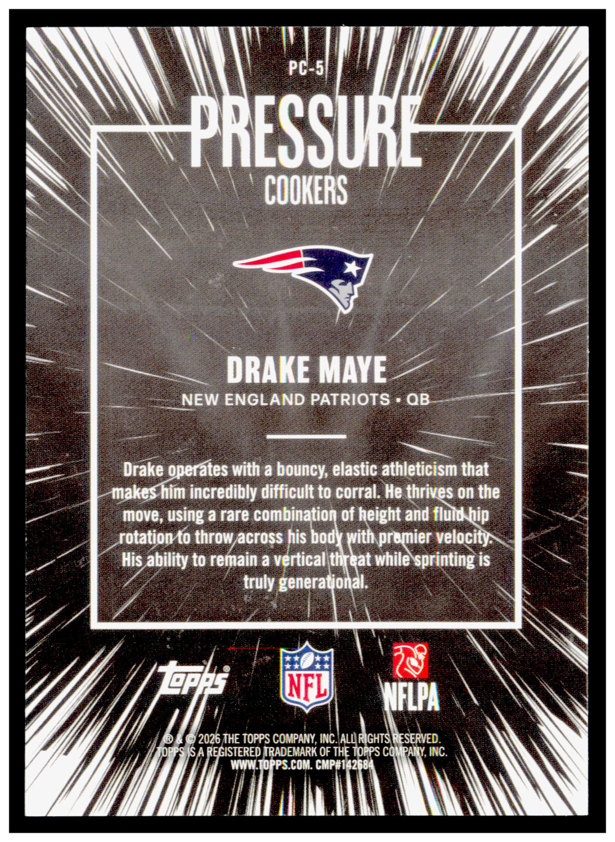2026 Topps Flagship Drake Maye Card Pressure Cookers New England Patriots