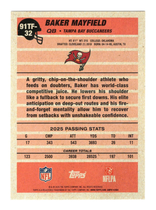 2026 Topps Flagship Baker Mayfield Card 1991 Topps Football Tampa Bay Buccaneers