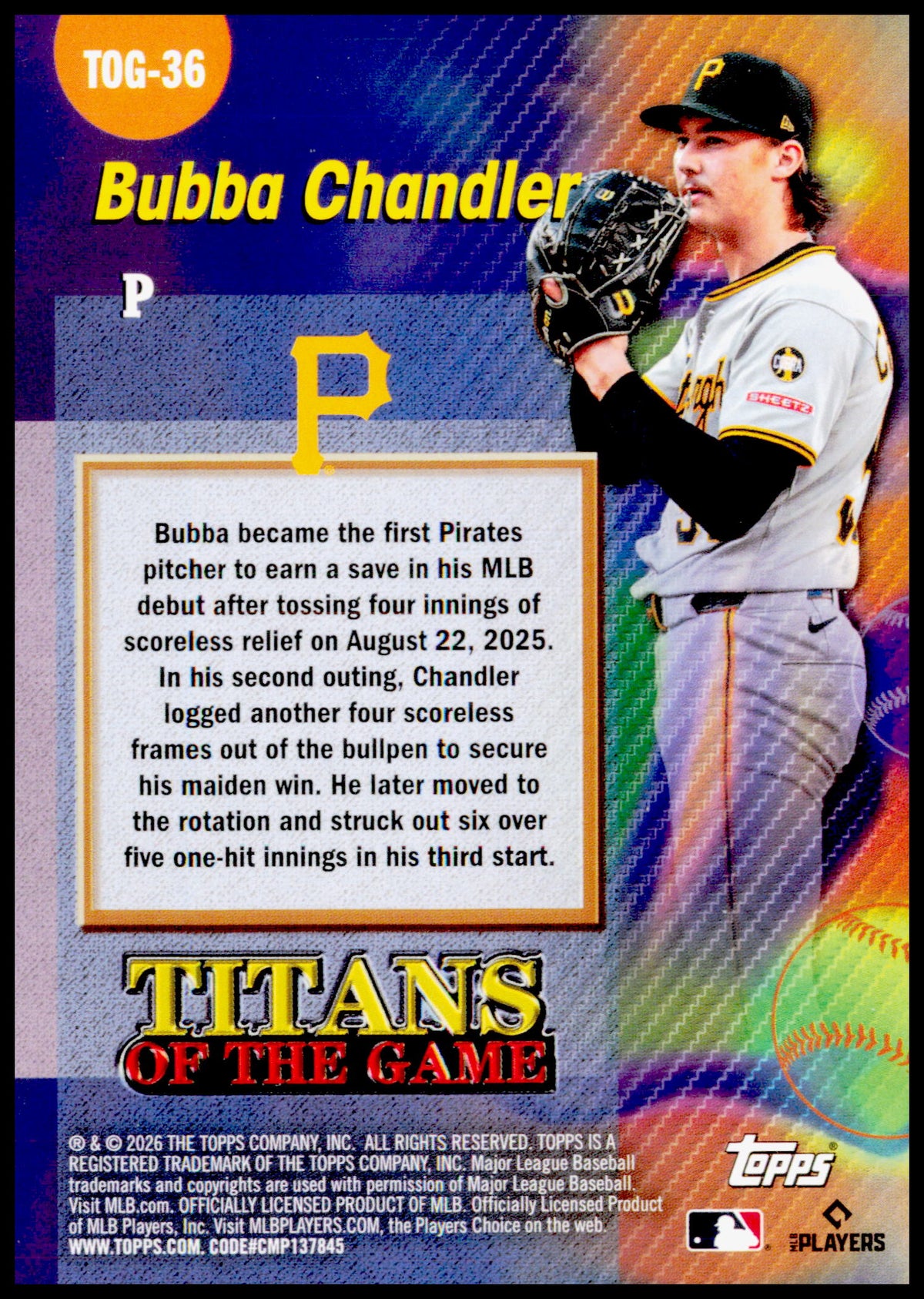2026 Topps Bubba Chandler Card Titans of the Game Pittsburgh Pirates
