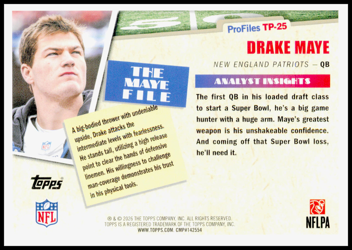 2026 Topps Flagship Drake Maye Card Topps Profiles New England Patriots