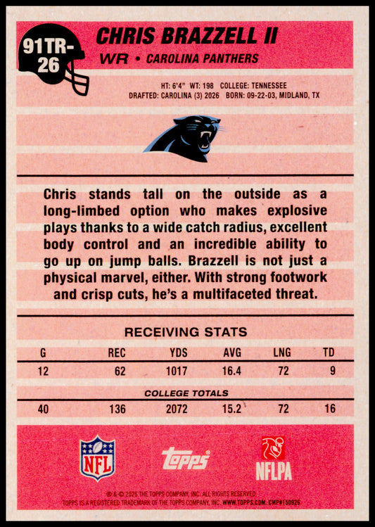 2026 Topps Flagship Chris Brazzell II Card 1991 Topps Football Rookies Panthers