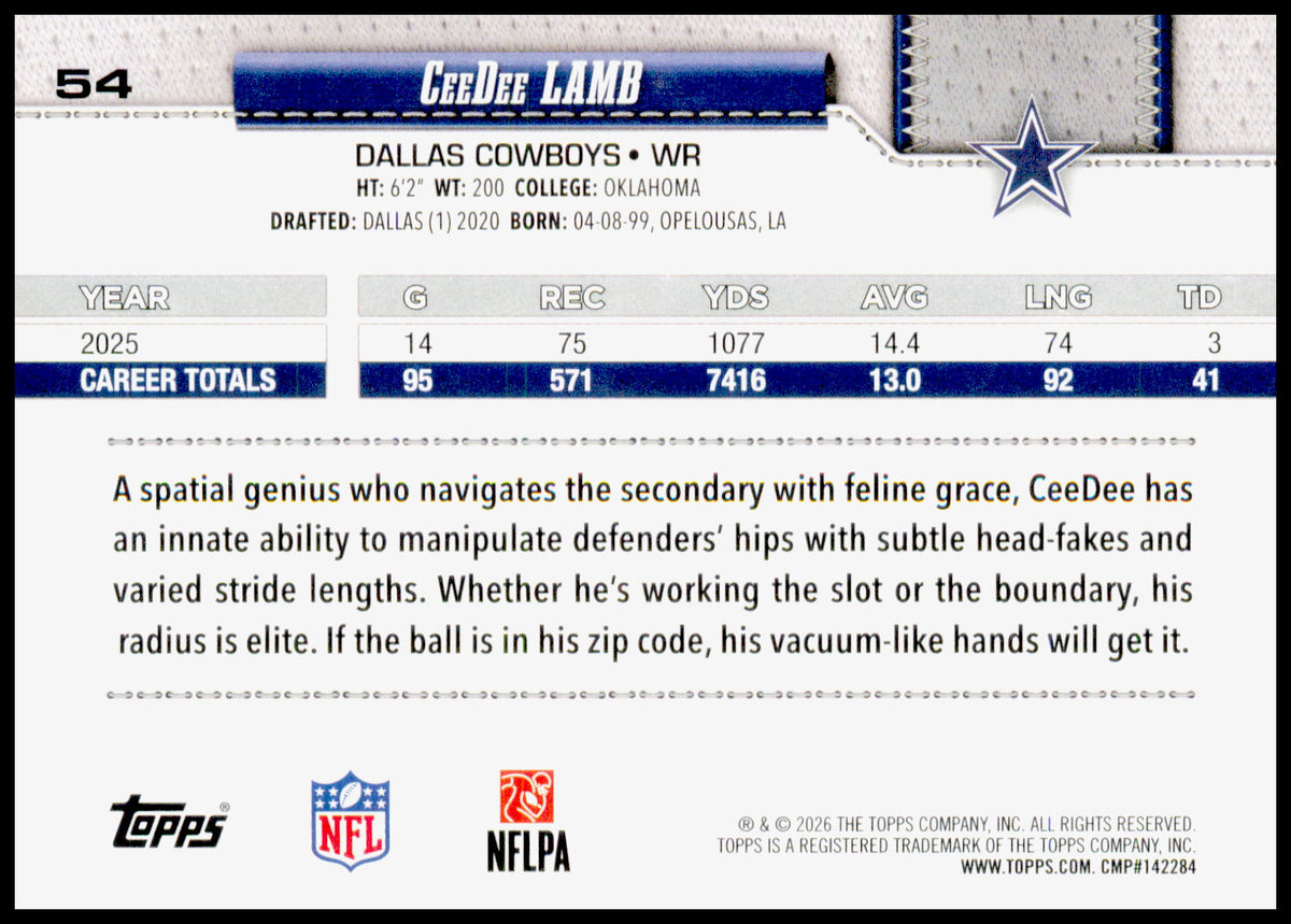 2026 Topps Flagship CeeDee Lamb Card Football Leather Foil Dallas Cowboys