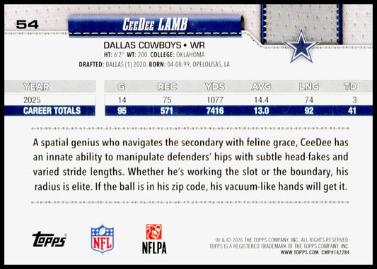 2026 Topps Flagship CeeDee Lamb Card Football Leather Foil Dallas Cowboys