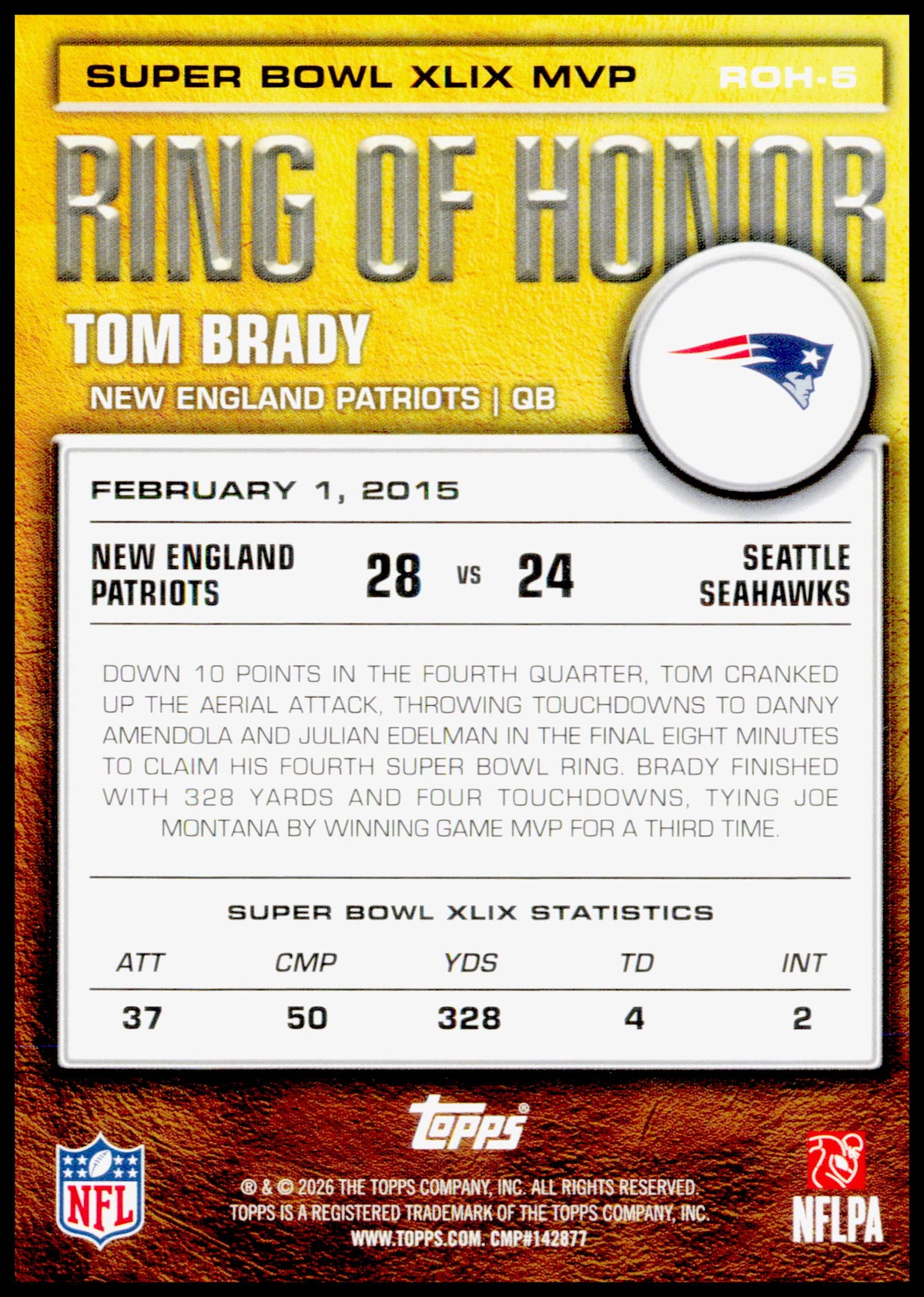 2026 Topps Flagship Tom Brady Card Ring of Honor New England Patriots