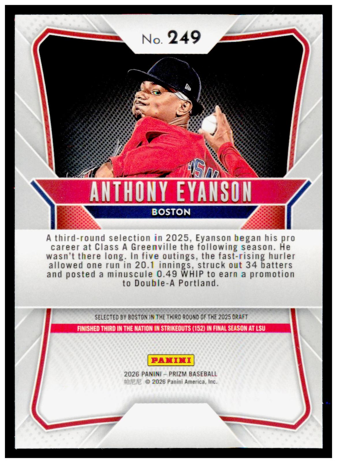 2026 Panini Prizm Anthony Eyanson Card Boston Red Sox