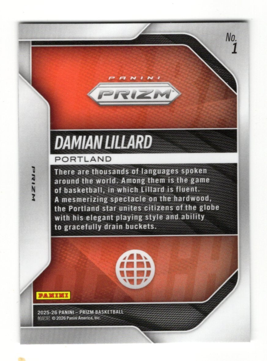 2025-26 Panini Prizm Damian Lillard Card Global Reach Portland Prizm