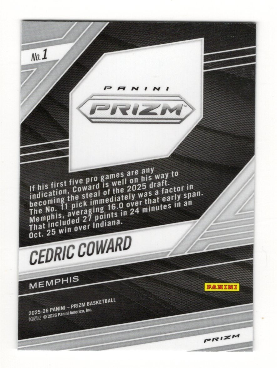 2025-26 Panini Prizm Cedric Coward Card Fearless Memphis Grizzlies
