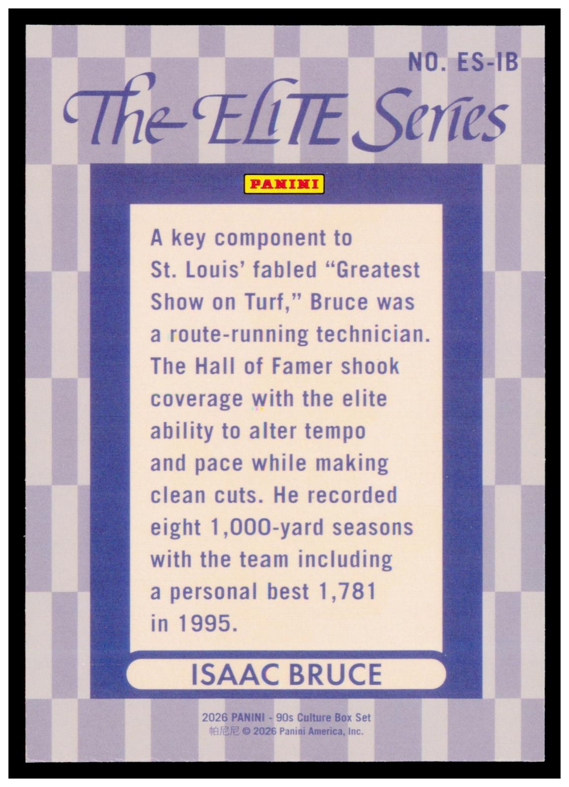 2026 Panini Decades 90s Pop Culture Isaac Bruce Card The Elite Series HOF Rams