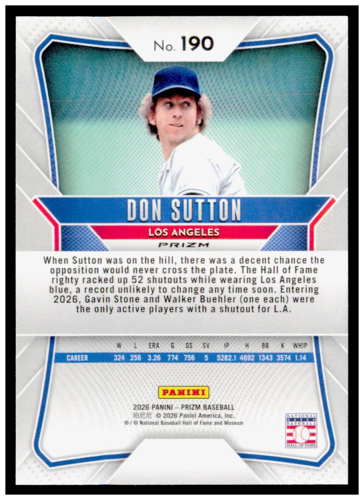 2026 Panini Prizm Don Sutton Card Green Prizm Los Angeles Dodgers