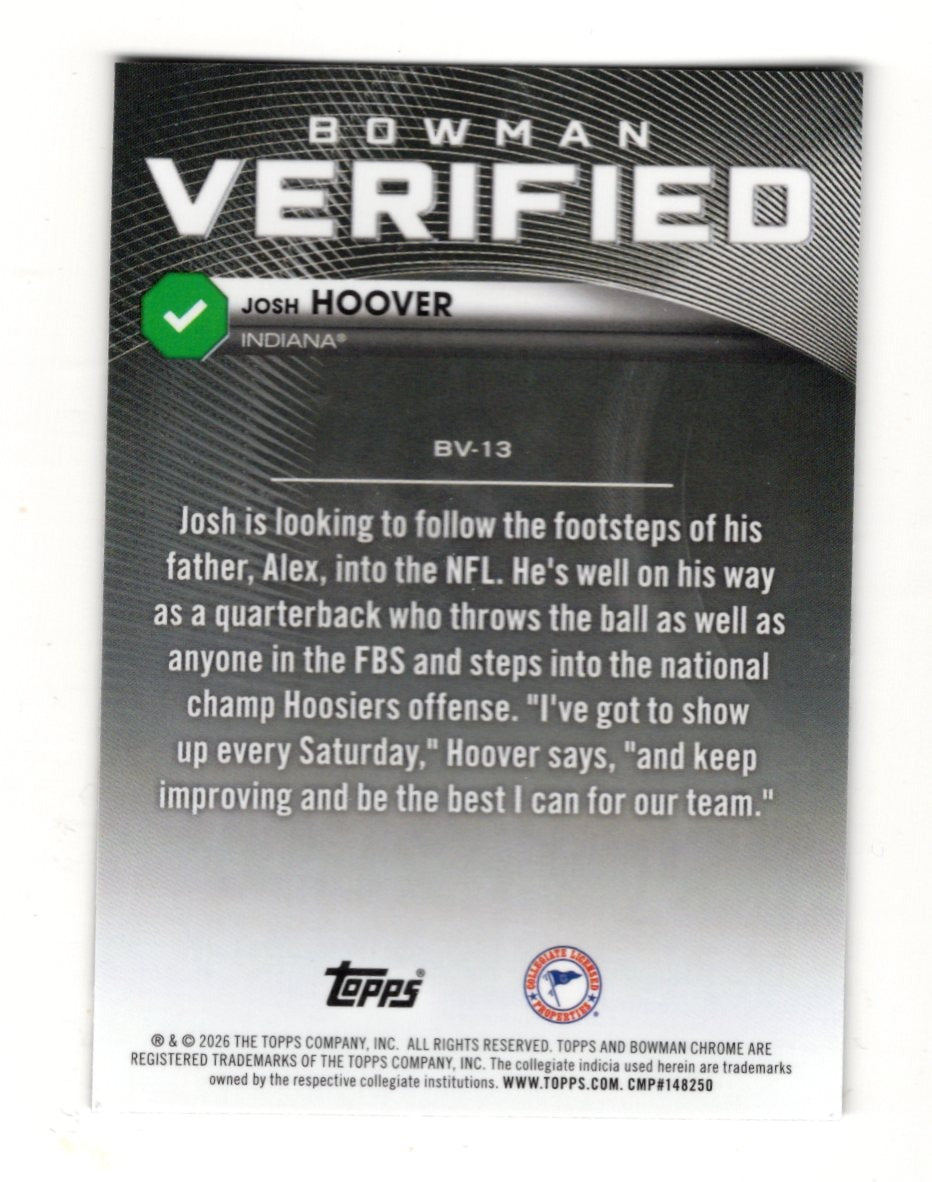 2026 Bowman Josh Hoover Card Bowman Verified Indiana Hoosiers
