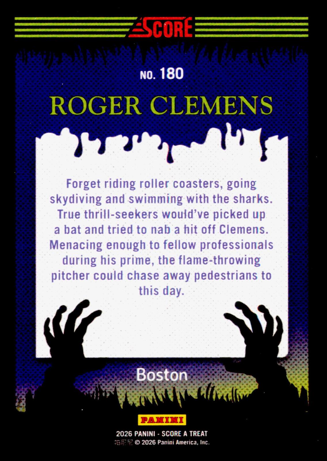 2026 Score-A-Treat Roger Clemens Card Slime Boston Red Sox