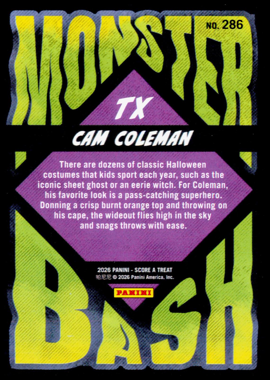 2026 Panini Score A Treat Cam Coleman #286 Monster Bash NIL Texas Longhorns