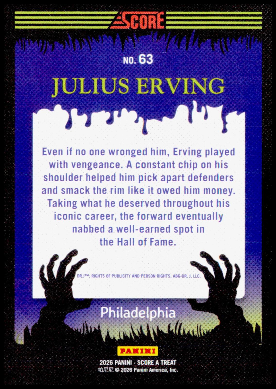 2026 Score-A-Treat Multi-Sport Julius Erving Card Slime HOF Philadelphia 76ers