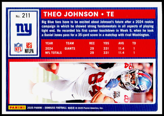 2025 Donruss Theo Johnson Card New York Giants