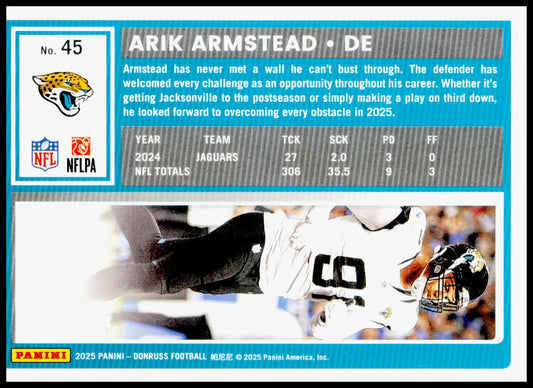 2025 Donruss Arik Armstead Card Jacksonville Jaguars