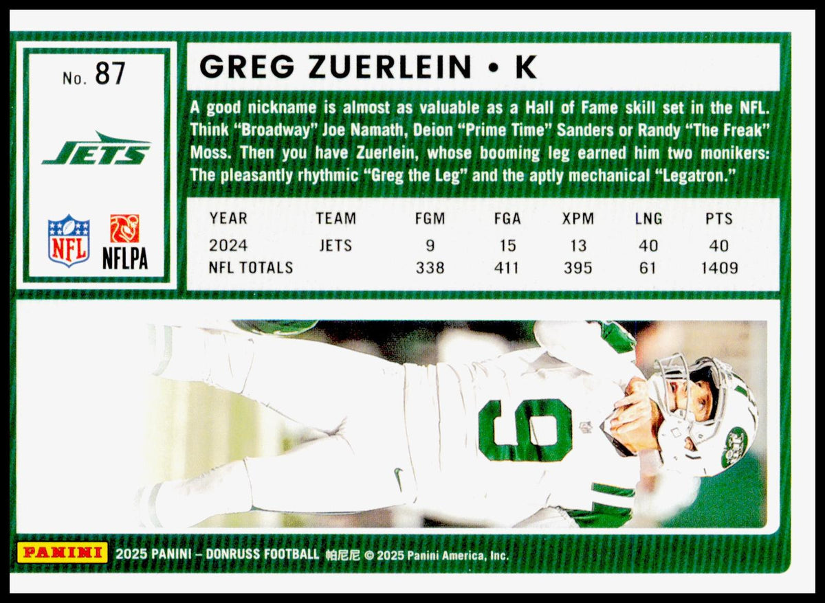 2025 Donruss Optic Greg Zuerlein Card Holo New York Jets
