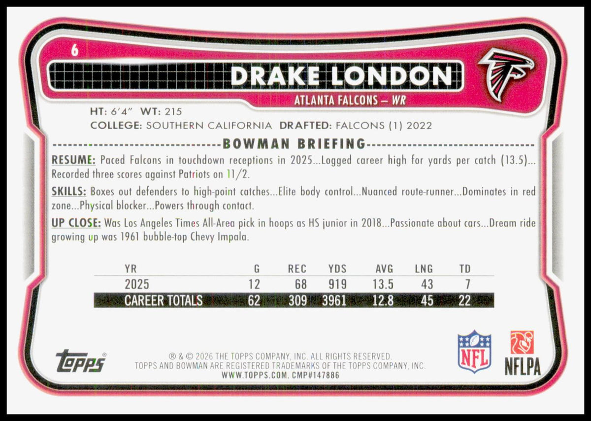 2026 Bowman Drake London Card Atlanta Falcons