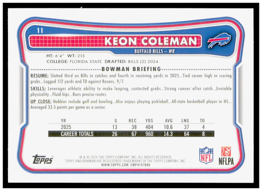 2026 Bowman Keon Coleman Card Buffalo Bills