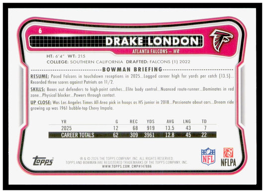 2026 Bowman Drake London Card Atlanta Falcons