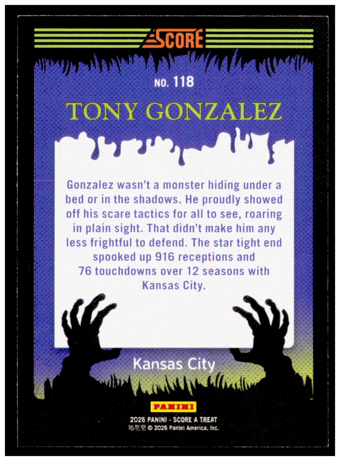 2026 Score-A-Treat Tony Gonzalez Card Kansas City Chiefs