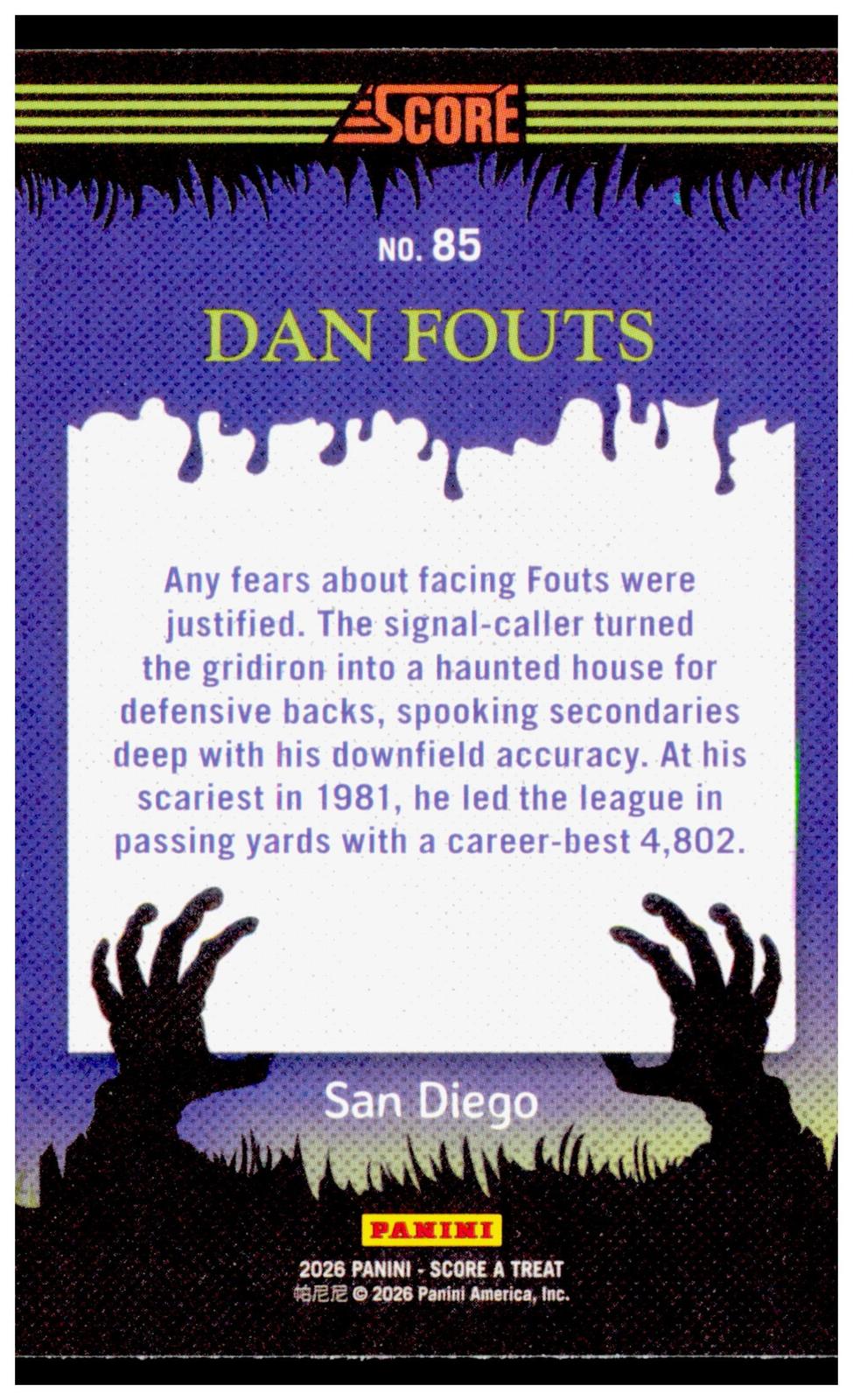 2026 Score-A-Treat Dan Fouts Card HOF San Diego Chargers