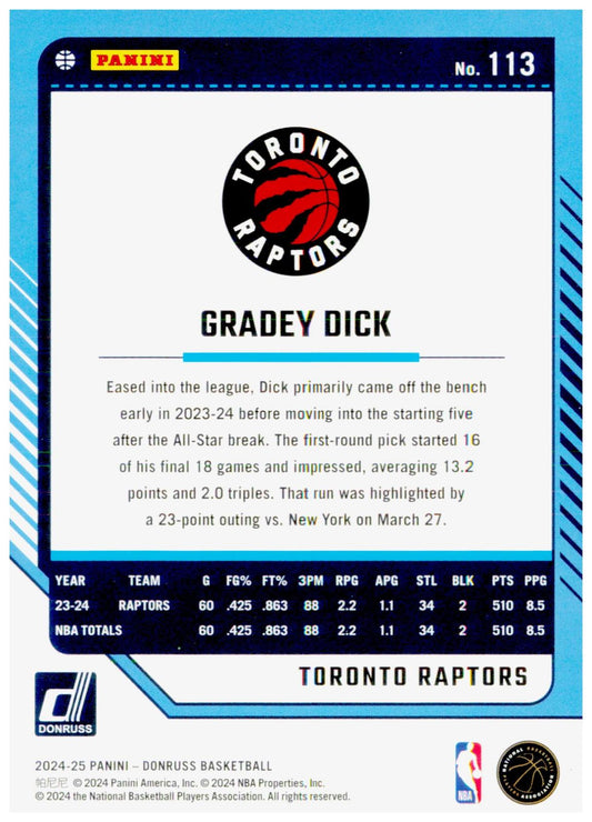 2024-25 Donruss Gradey Dick Card Toronto Raptors