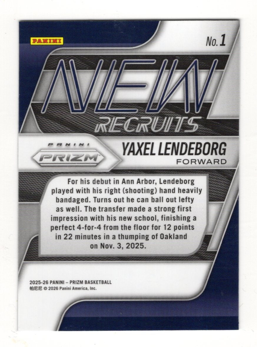 2025-26 Panini Prizm Yaxel Lendeborg Card New Recruits Michigan Wolverines