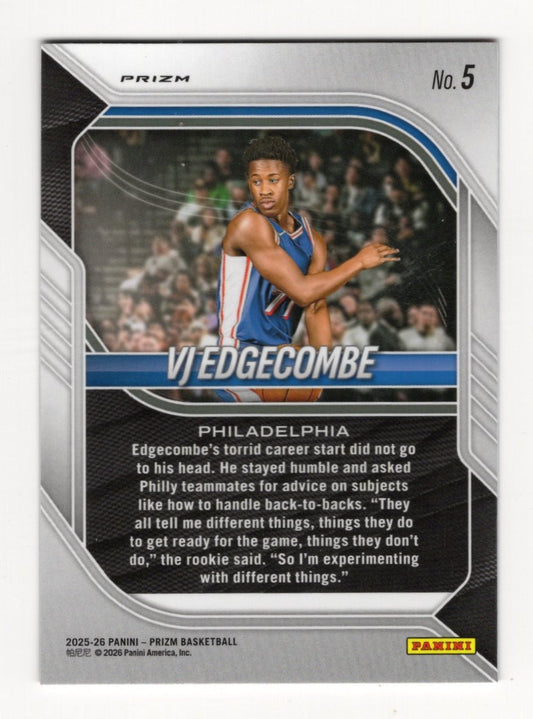 2025-26 Panini Prizm VJ Edgecombe Card Red Ice Prizm RC Philadelphia 76ers