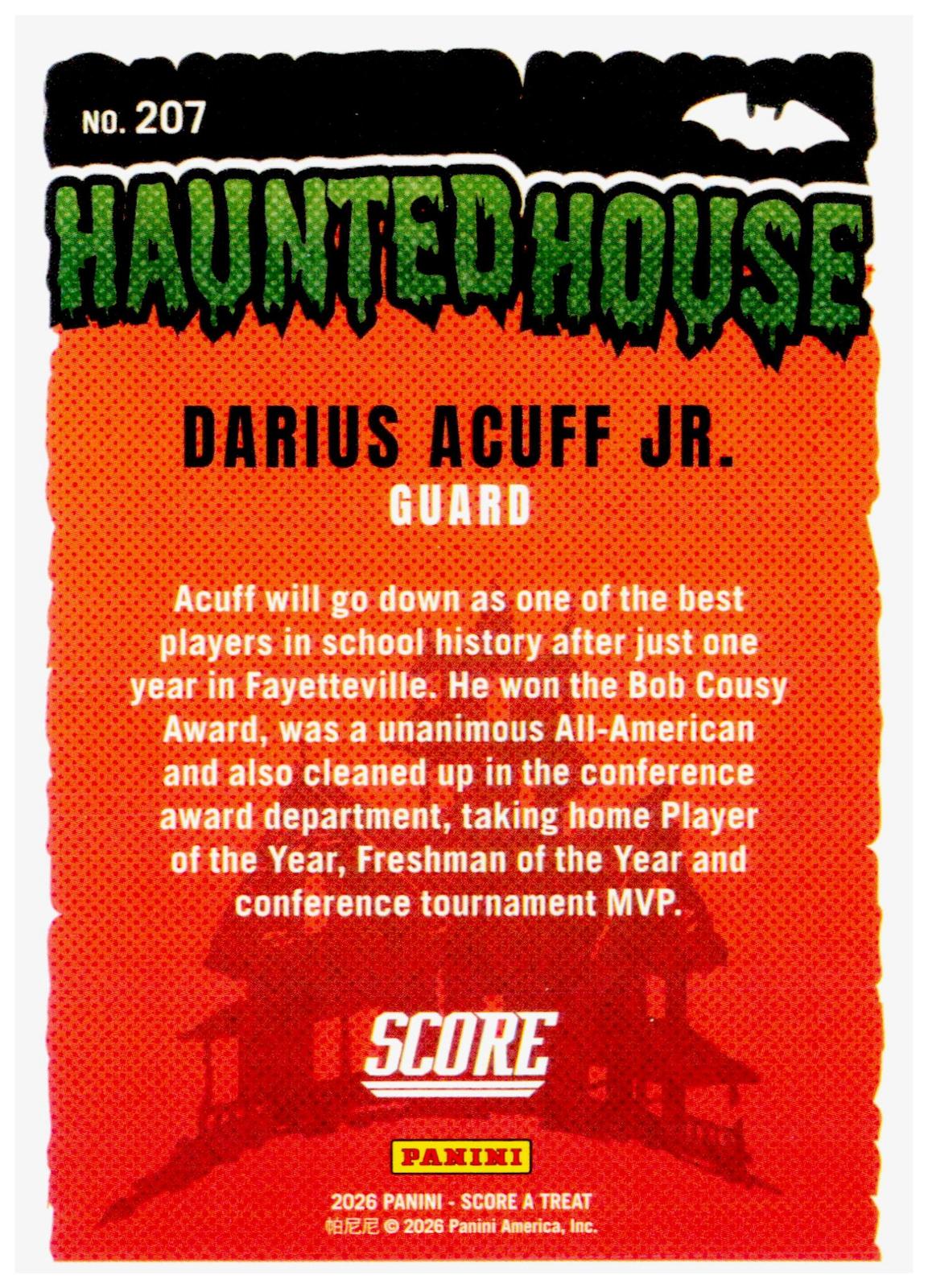 2026 Panini Score-A-Treat Haunted House Darius Acuff Jr #207 Arkansas Razorbacks