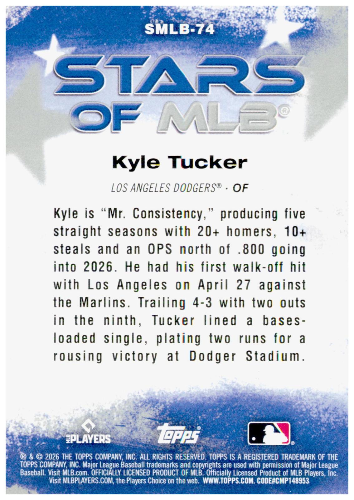 2026 Topps Update Kyle Tucker Card Stars of MLB Los Angeles Dodgers