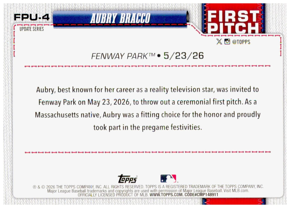 2026 Topps Update Aubry Bracco Card First Pitch New York Yankees Rainbow Foil