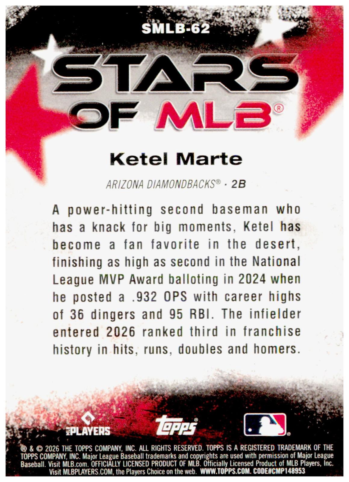 2026 Topps Update Ketel Marte Card Stars of MLB Arizona Diamondbacks