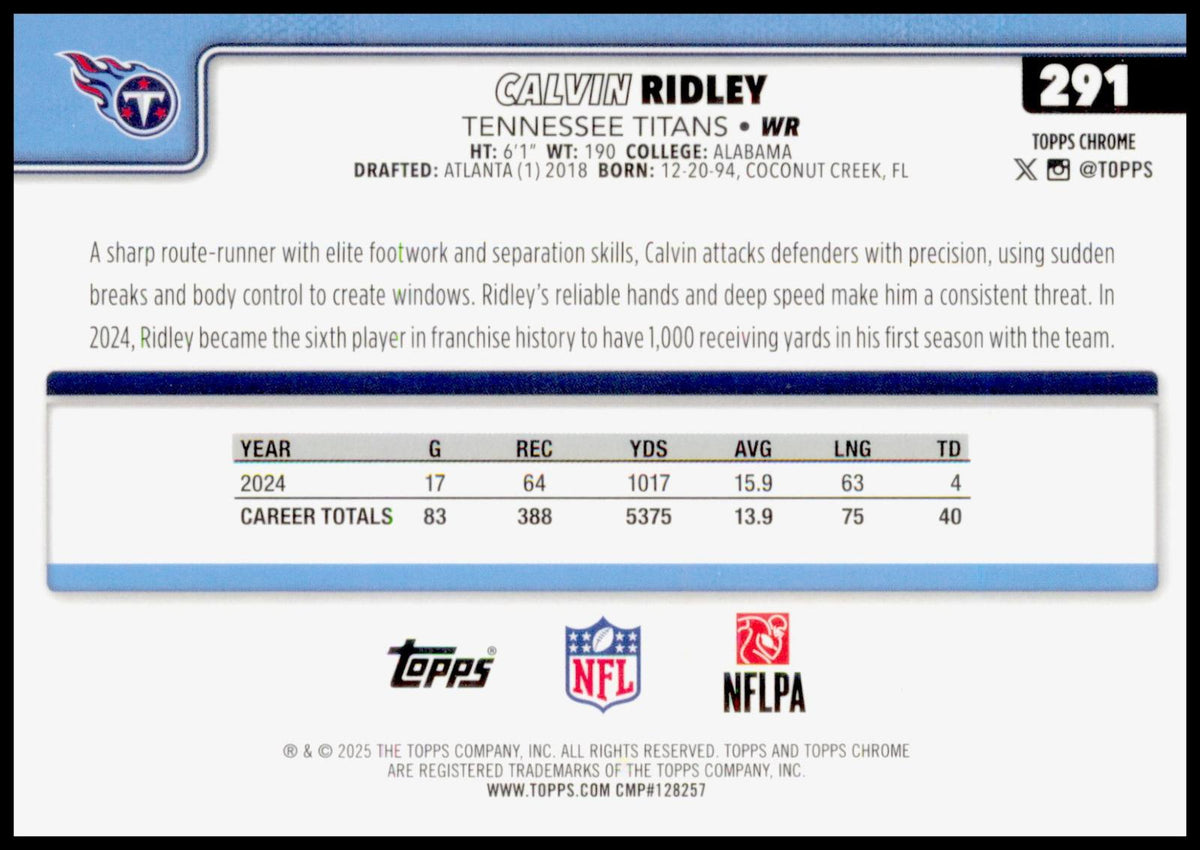 2025 Topps Chrome Calvin Ridley Card Tennessee Titans