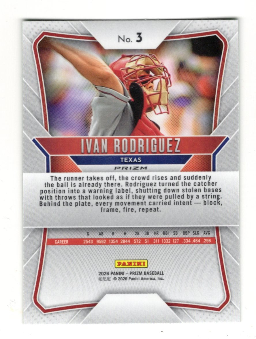 2026 Panini Prizm Ivan Rodriguez Card Green Prizm HOF Texas Rangers