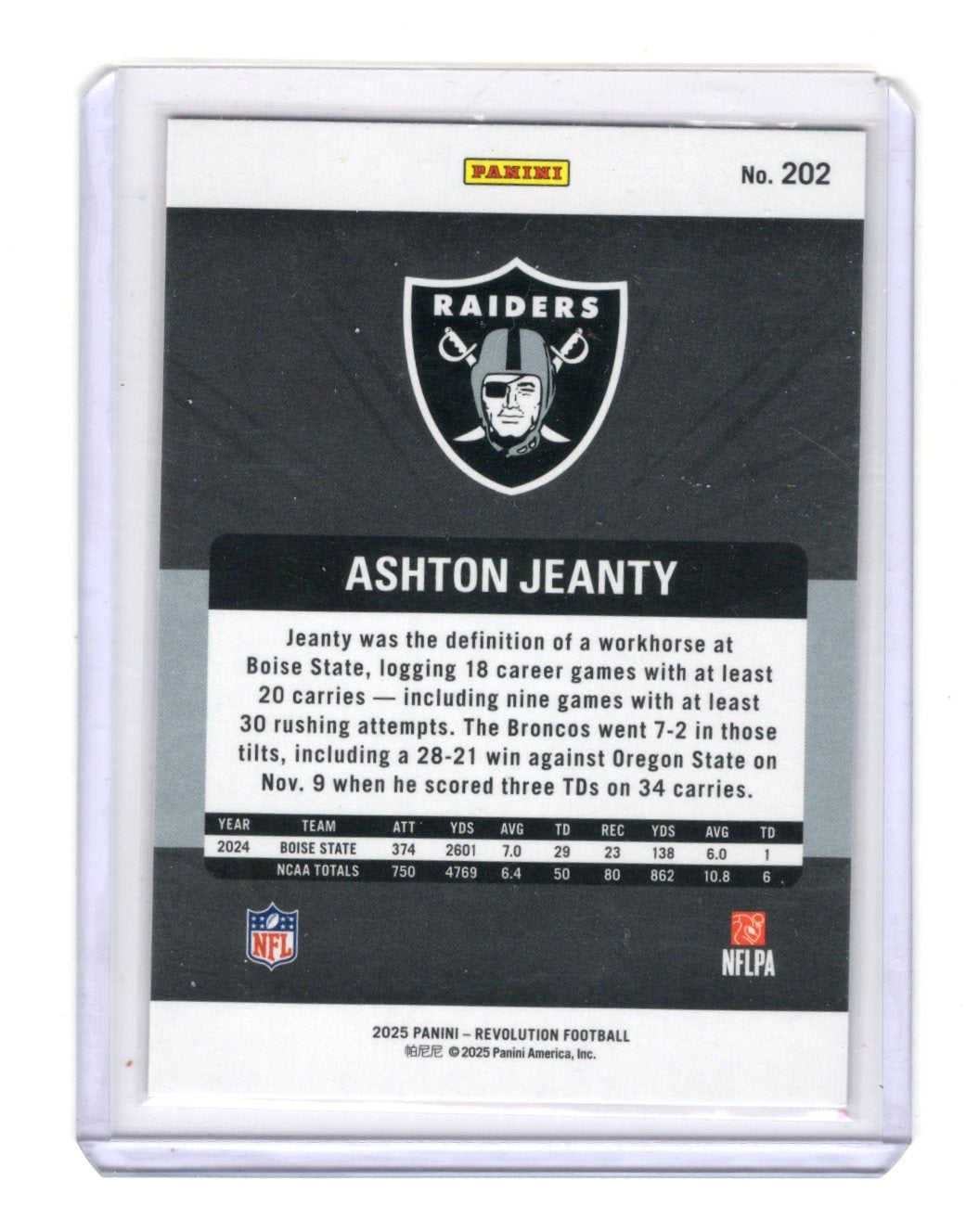 2025 Panini Revolution Ashton Jeanty Card Red Astro Las Vegas Raiders