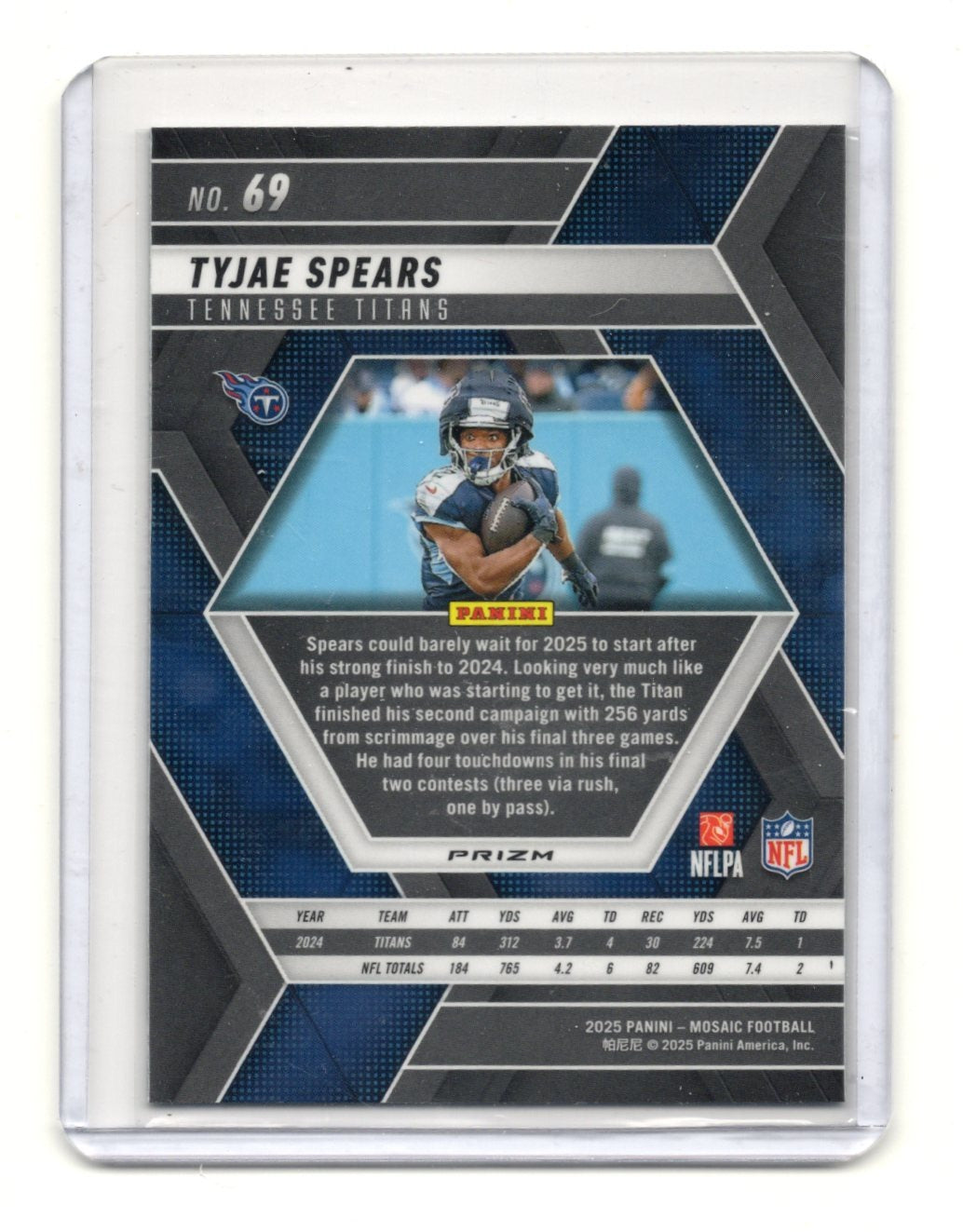 2025 Panini Mosaic Tyjae Spears Card Mosaic Green Tennessee Titans