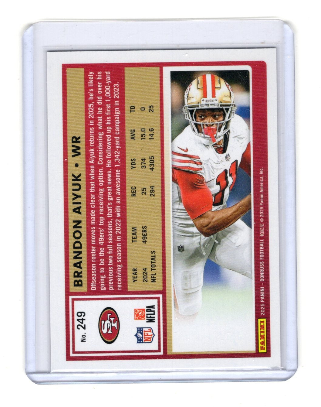 2025 Donruss Brandon Aiyuk Card Press Proofs Red San Francisco 49ers