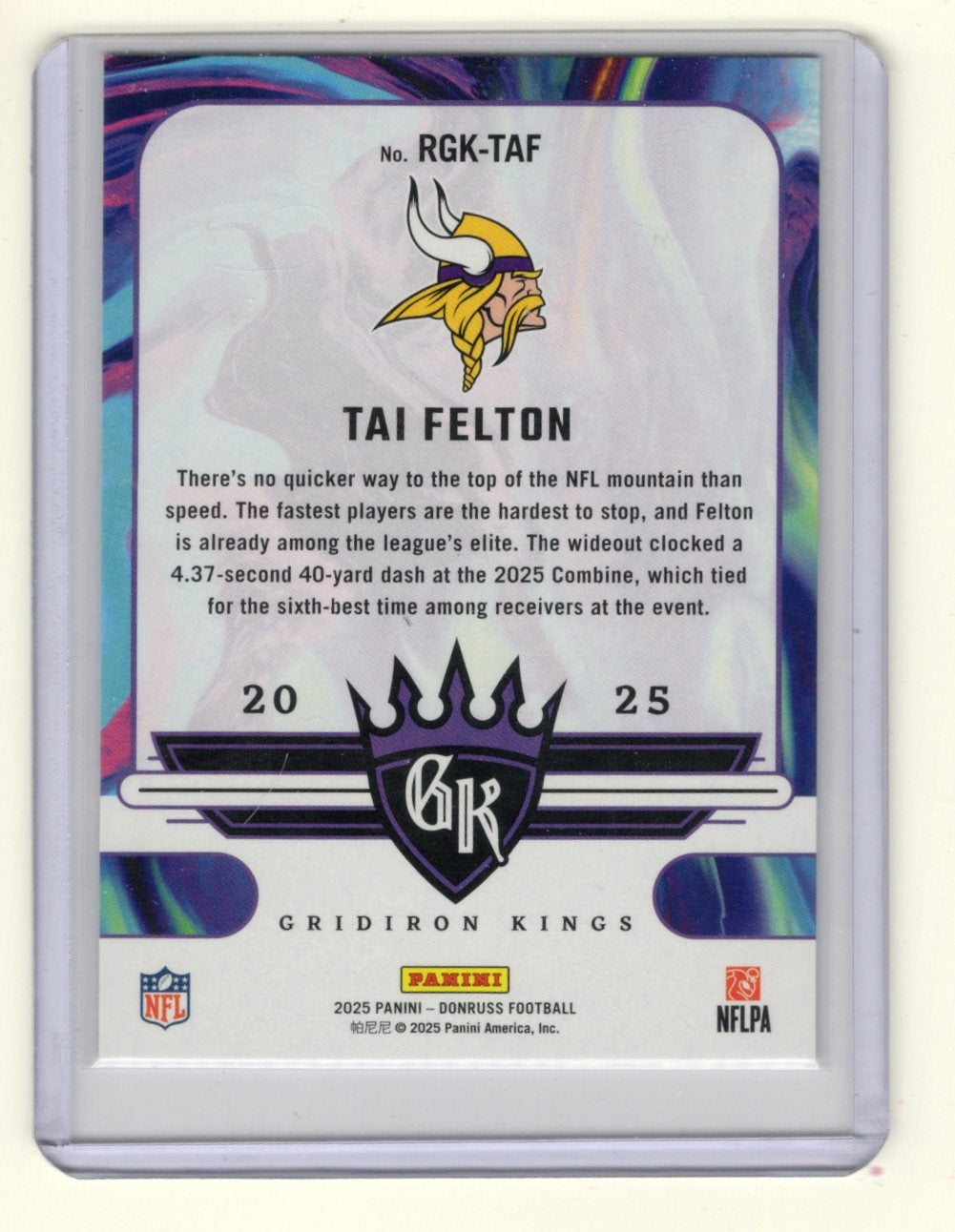 2025 Donruss Tai Felton Card Rookie Gridiron Kings Minnesota Vikings