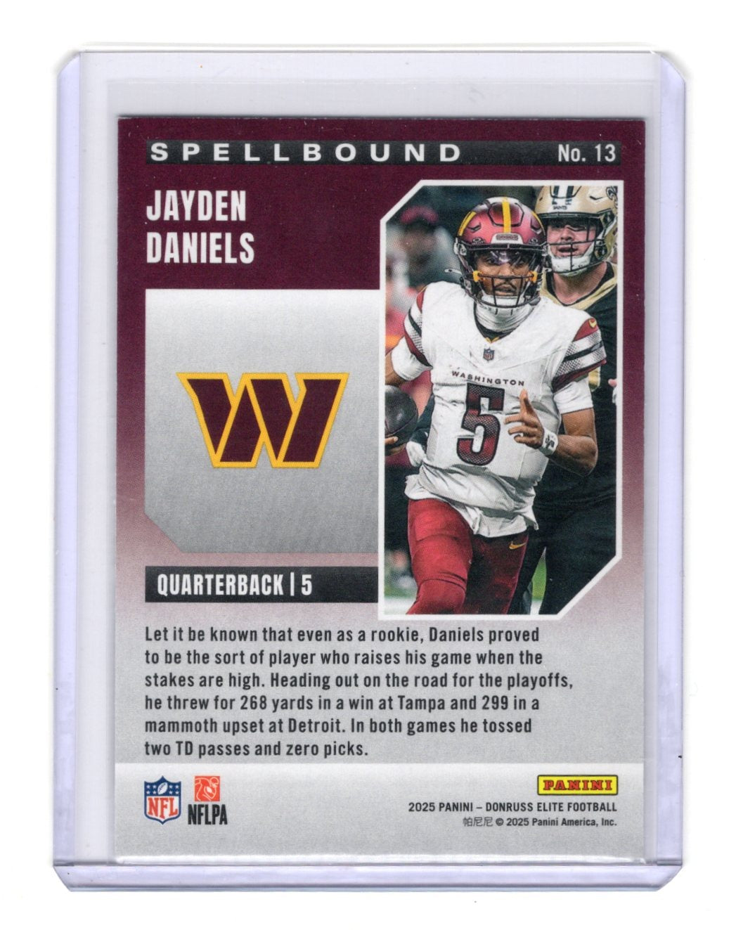 2025 Panini Donruss Elite Jayden Daniels Spellbound Green "L" #13 Commanders