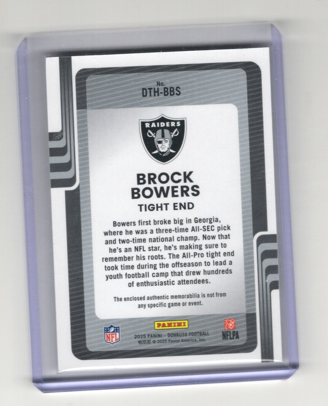 2025 Donruss Brock Bowers Card Donruss Threads MEM Las Vegas Raiders