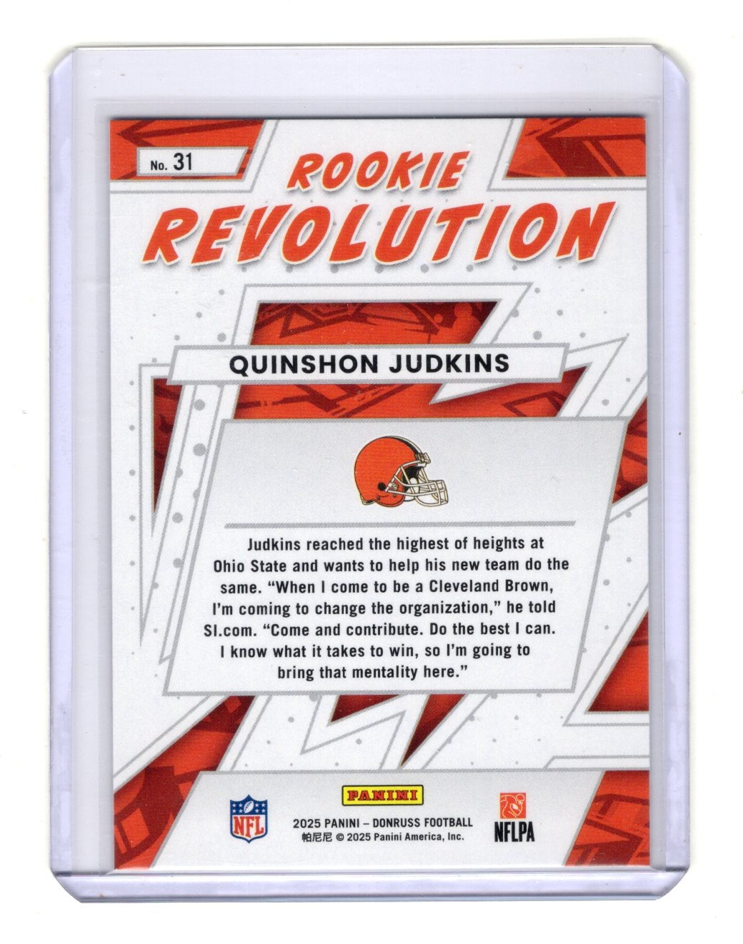 2025 Donruss Quinshon Judkins Card Rookie Revolution Cleveland Browns